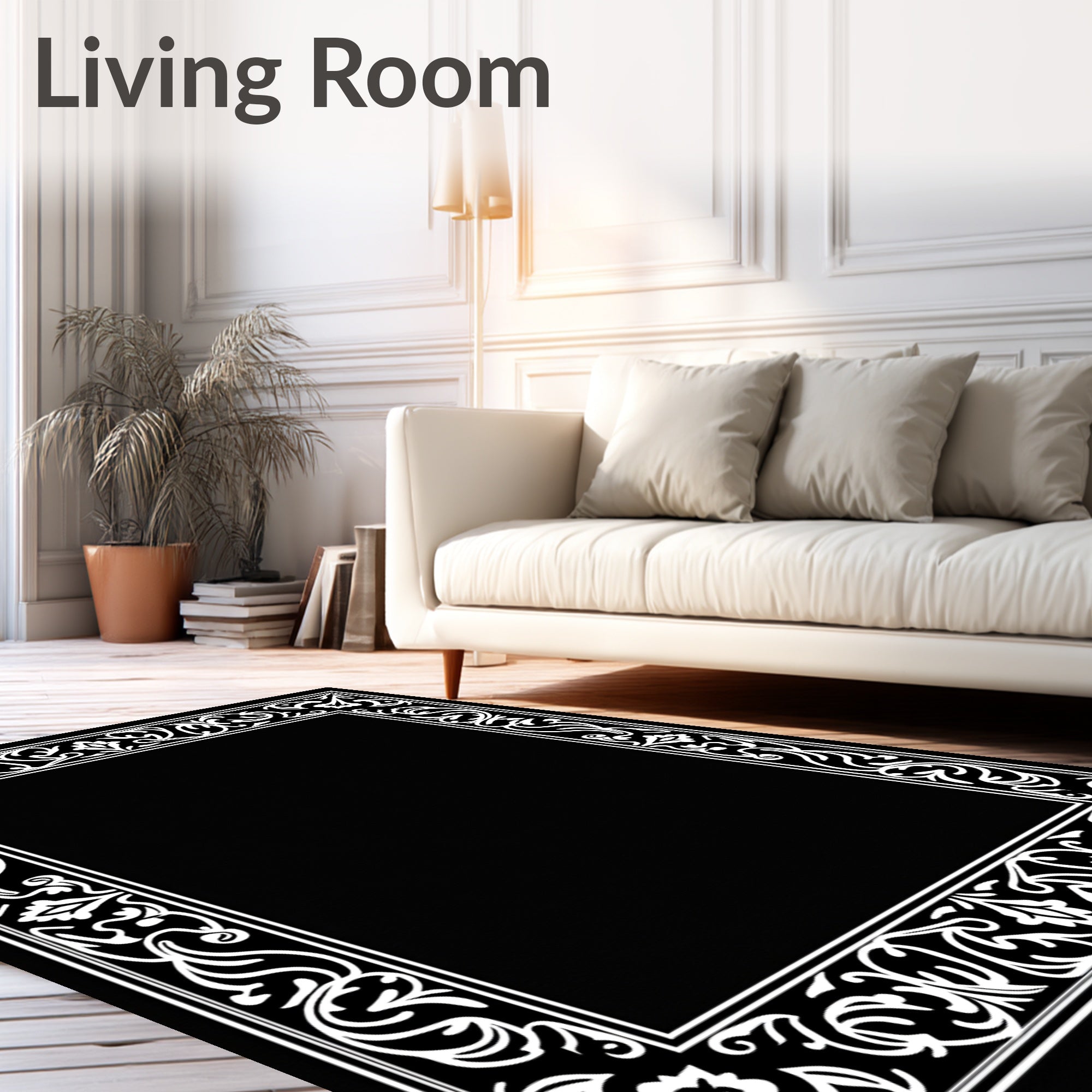 Ornate Floral Scrollwork Border Design Rug