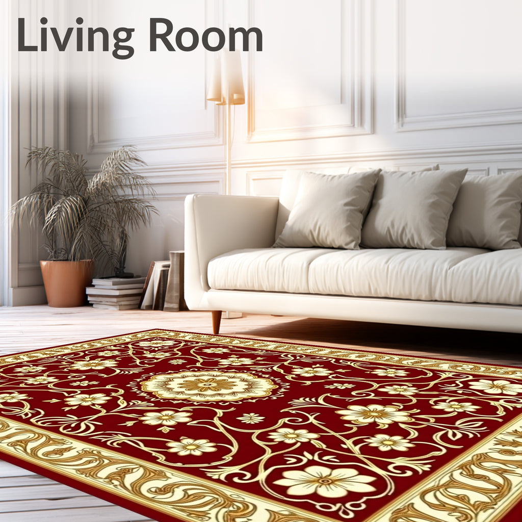 Rich Floral Vine Border Accents Rug