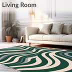Deep Green Waves Geometric Pattern Rug