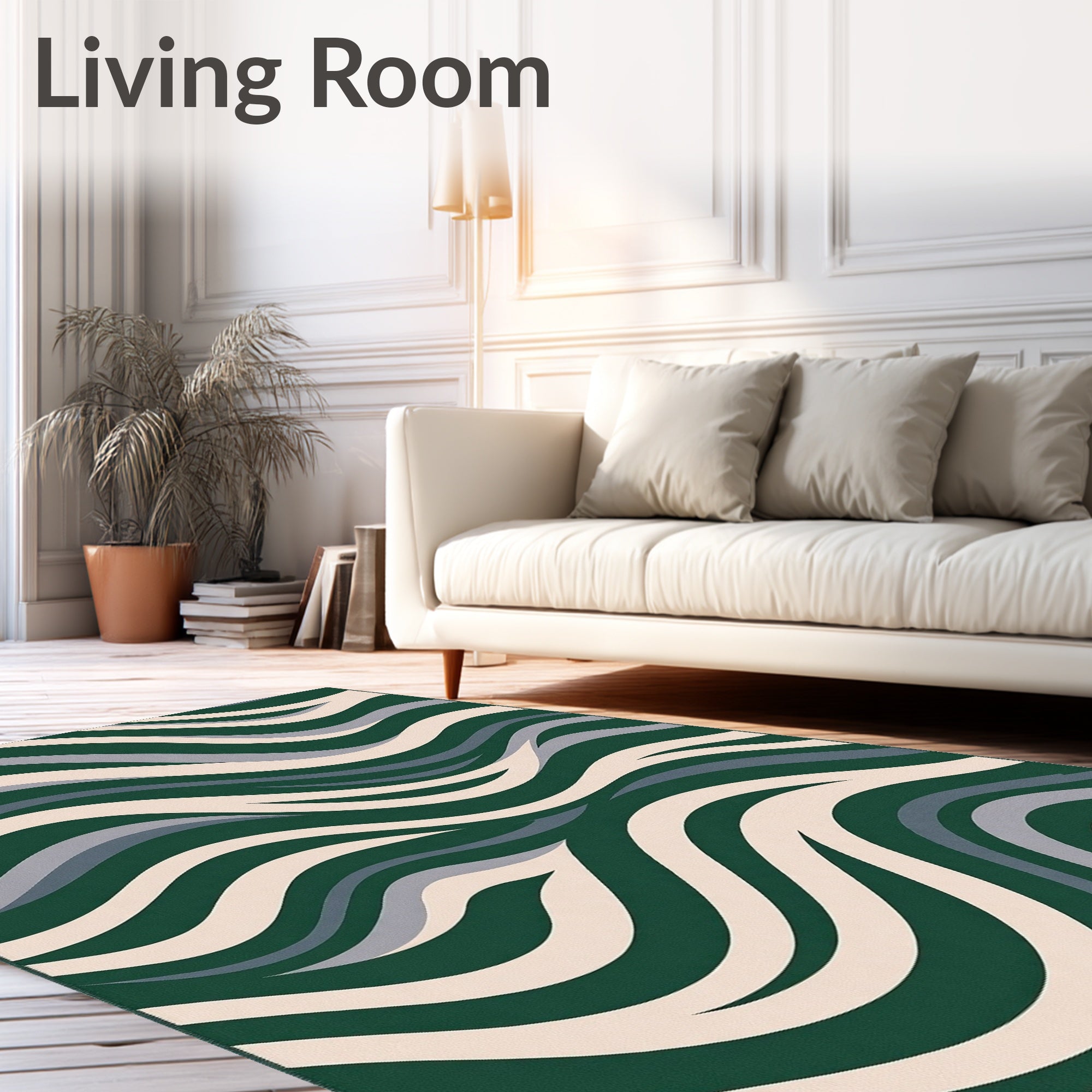 Deep Green Waves Geometric Pattern Rug