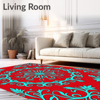 Vibrant Red Teal Floral Medallion Rug