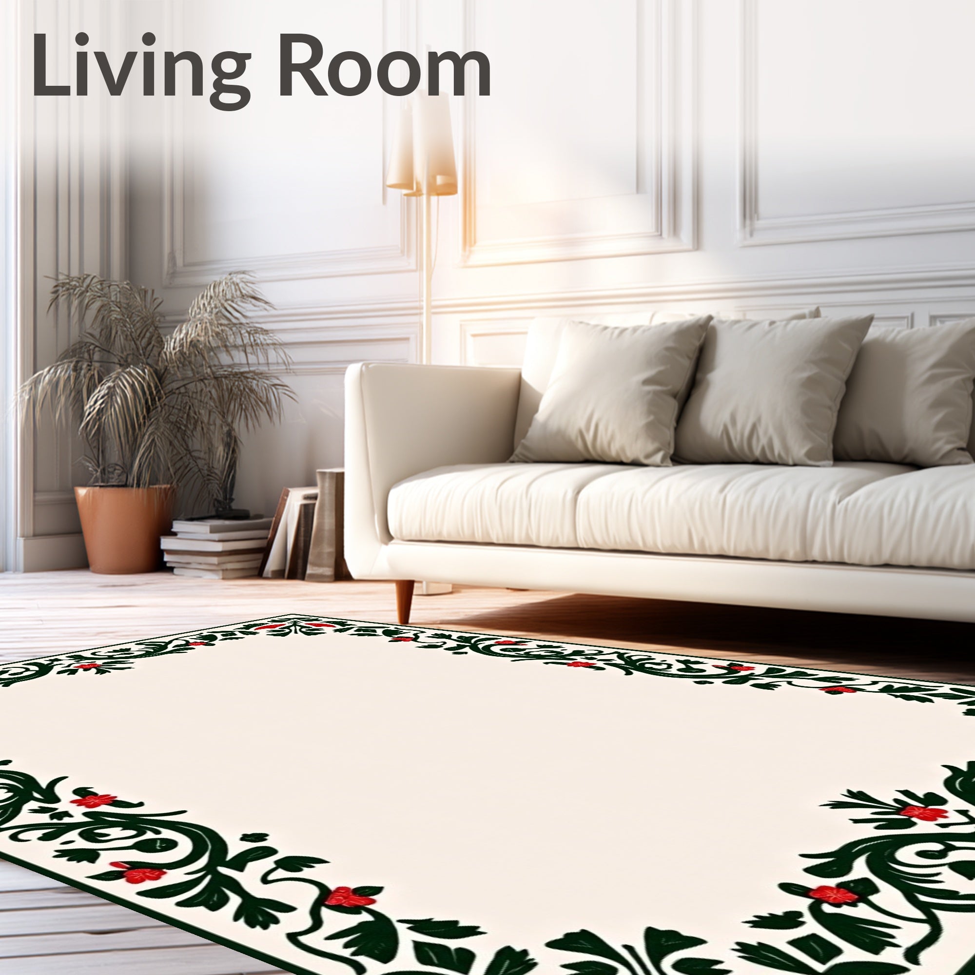 Vine and Blossom Floral Border Rug