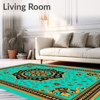 Ornate Floral Mandala Teal Rug