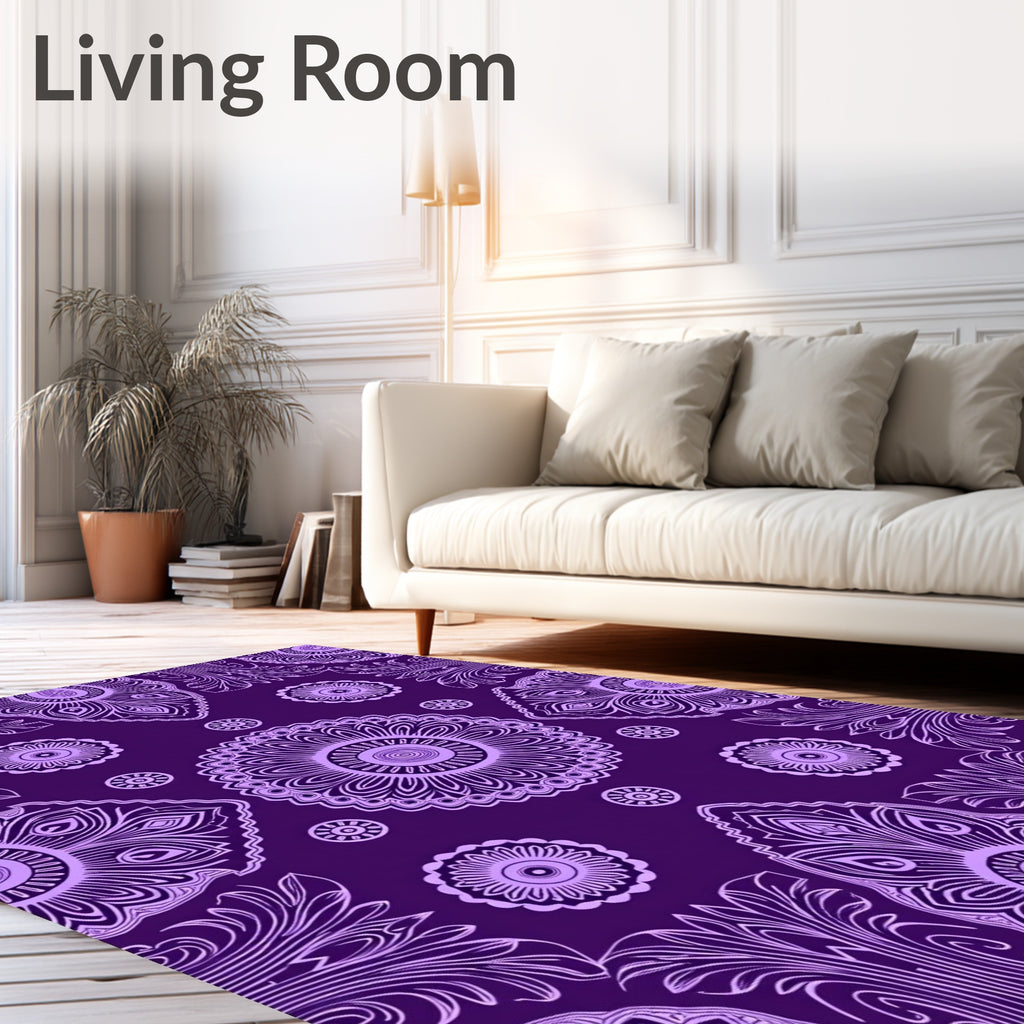 Deep Purple Ornate Mandala Pattern Rug