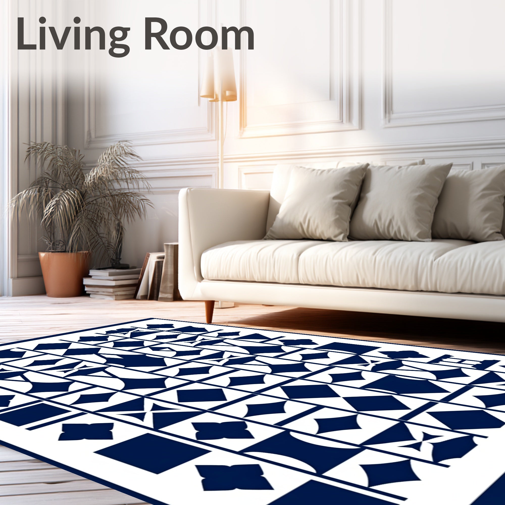Geometric Abstract Blue White Pattern Rug