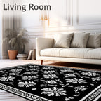 Classic Black White Floral Damask Rug