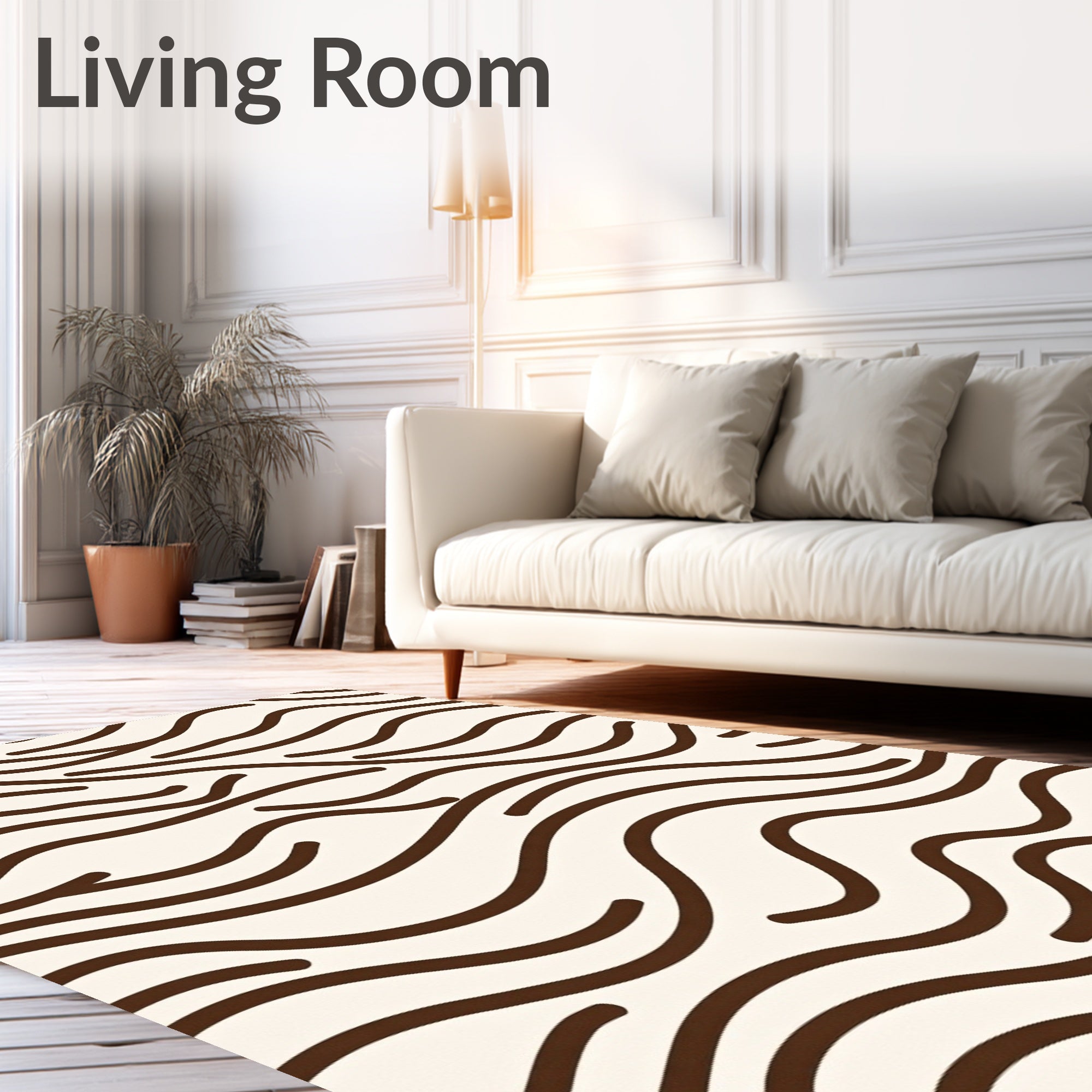 Organic Wavy Brown Stripe Pattern Rug