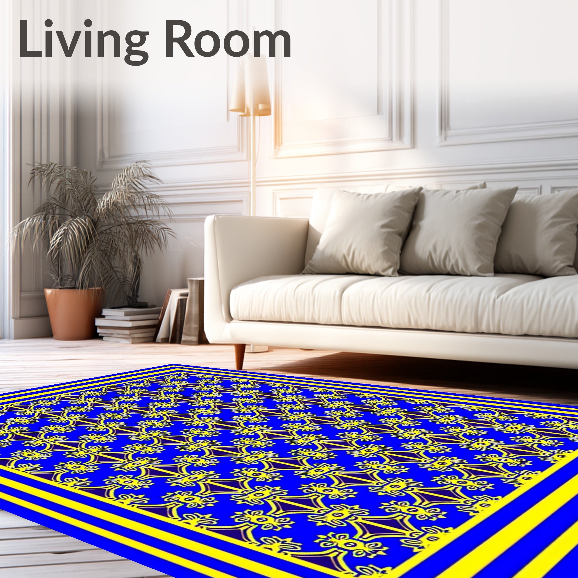 Royal Blue Yellow Ornate Pattern Rug