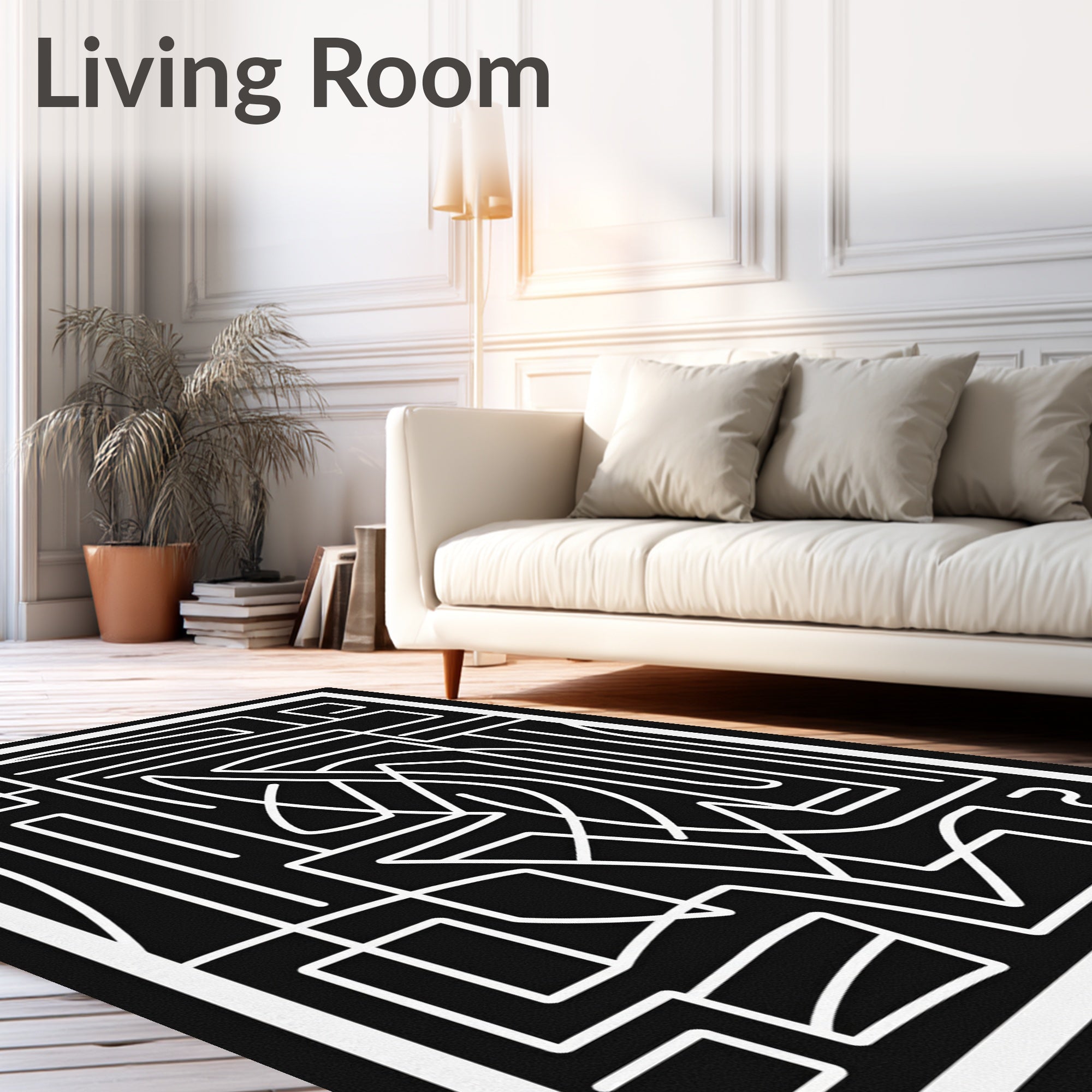 Modern Abstract Black White Graphic Rug