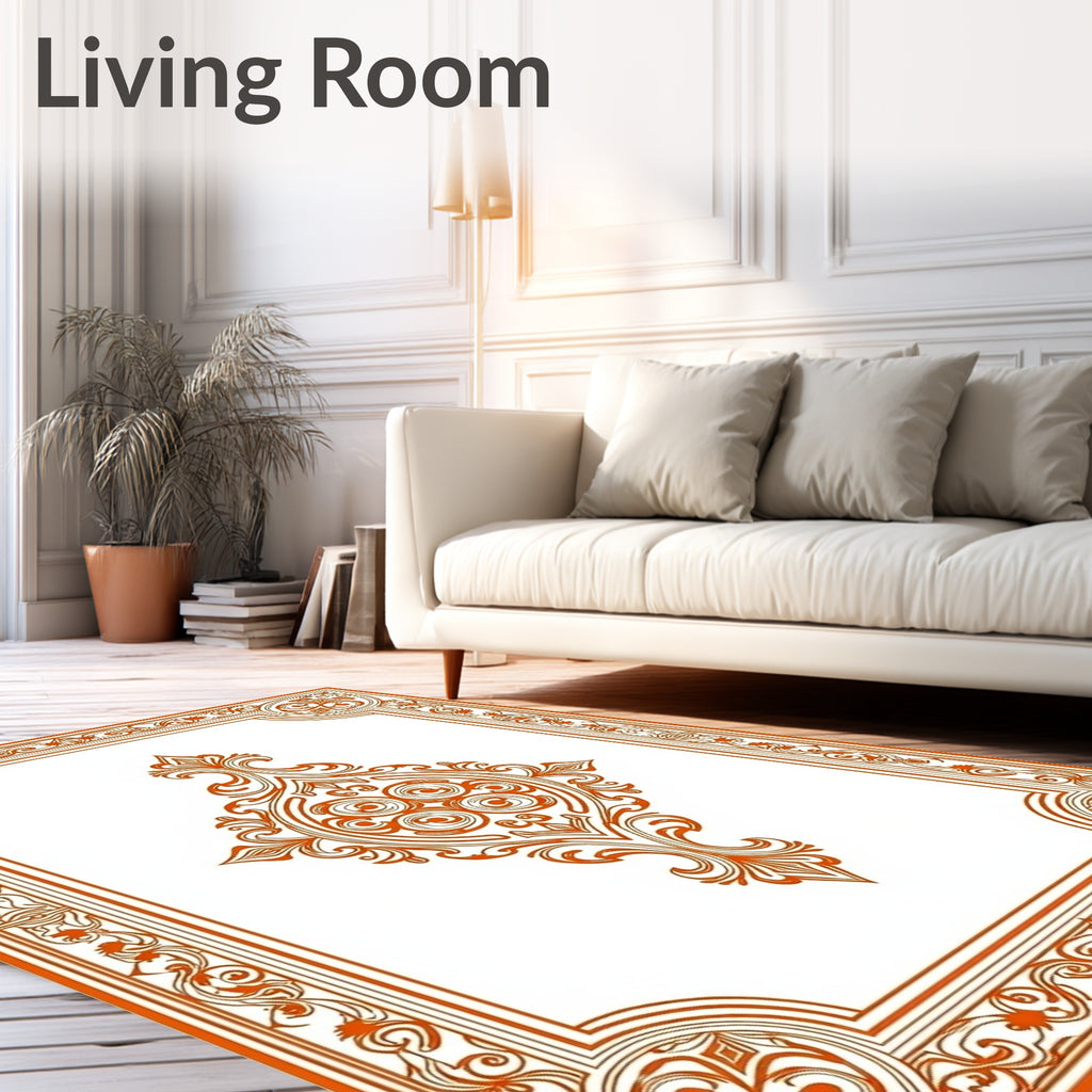 Ornate Scrollwork Floral Frame Design Rug