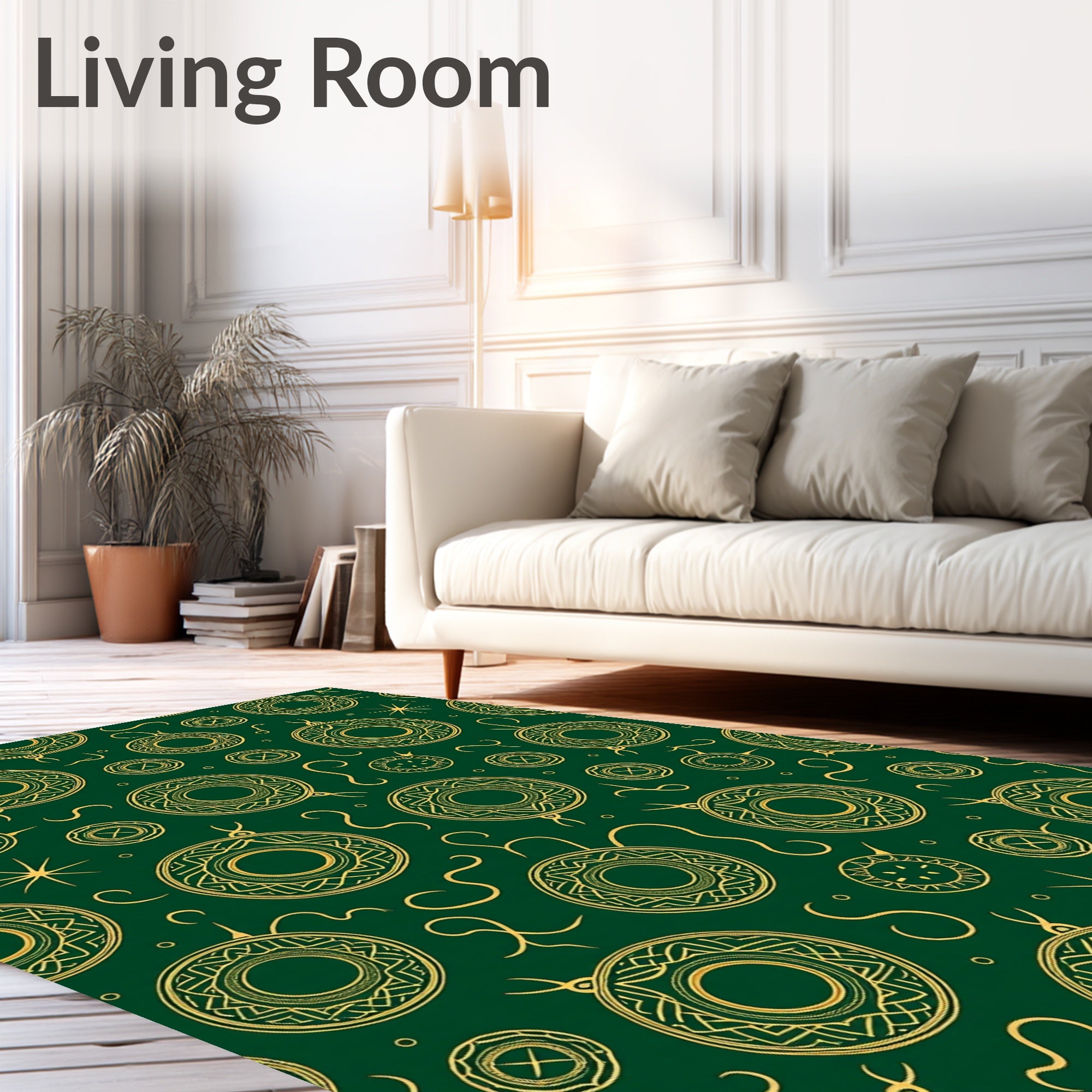 Emerald Gold Festive Holiday Ornaments Rug