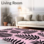 Black Palm Fronds Pink Tropical Rug