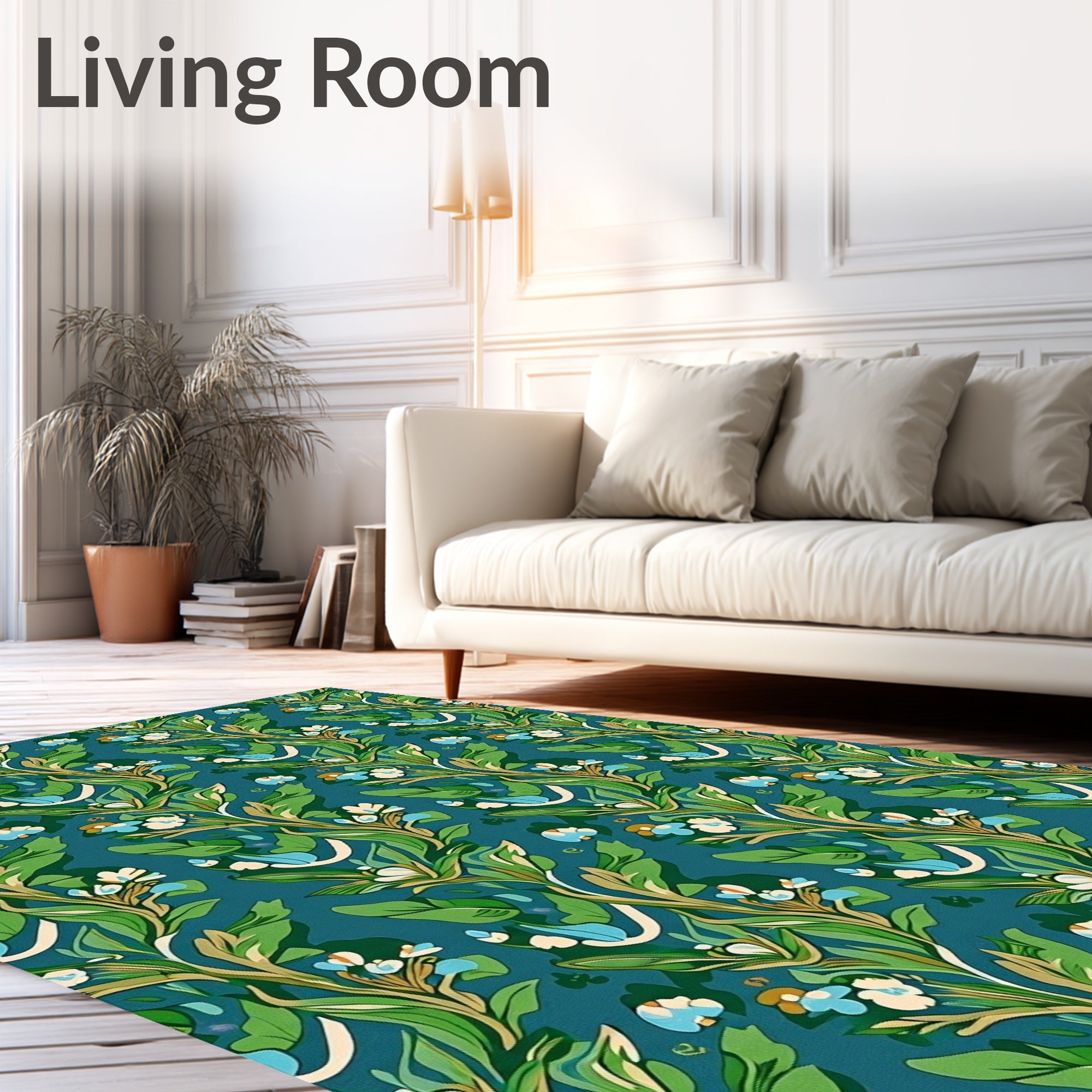 Floral Vine Pattern With Light Blue Accents Rug