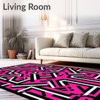 Abstract Black White Pink Geometric Rug