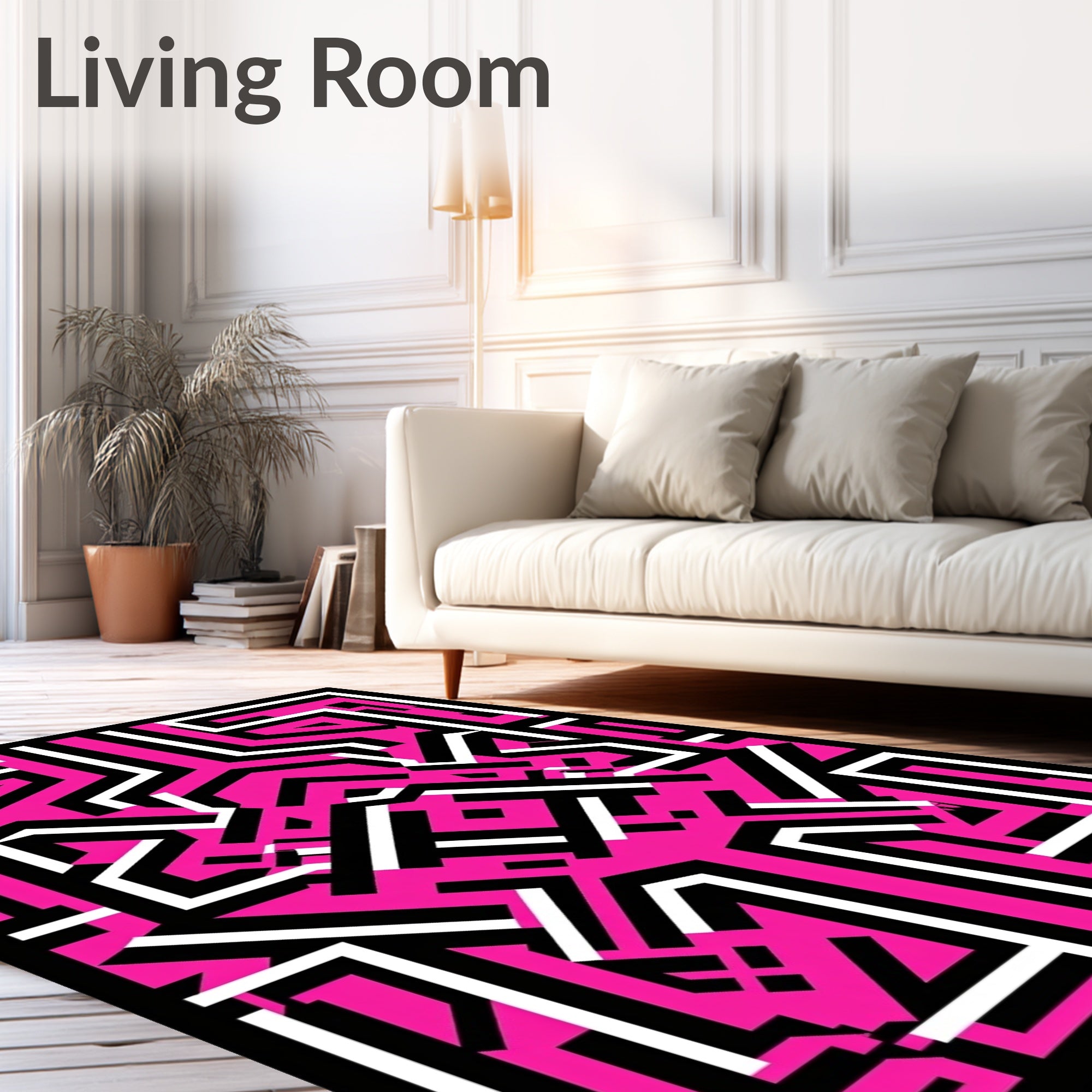 Abstract Black White Pink Geometric Rug