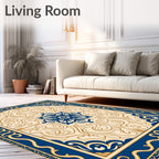 Classic Blue Gold Floral Filigree Rug