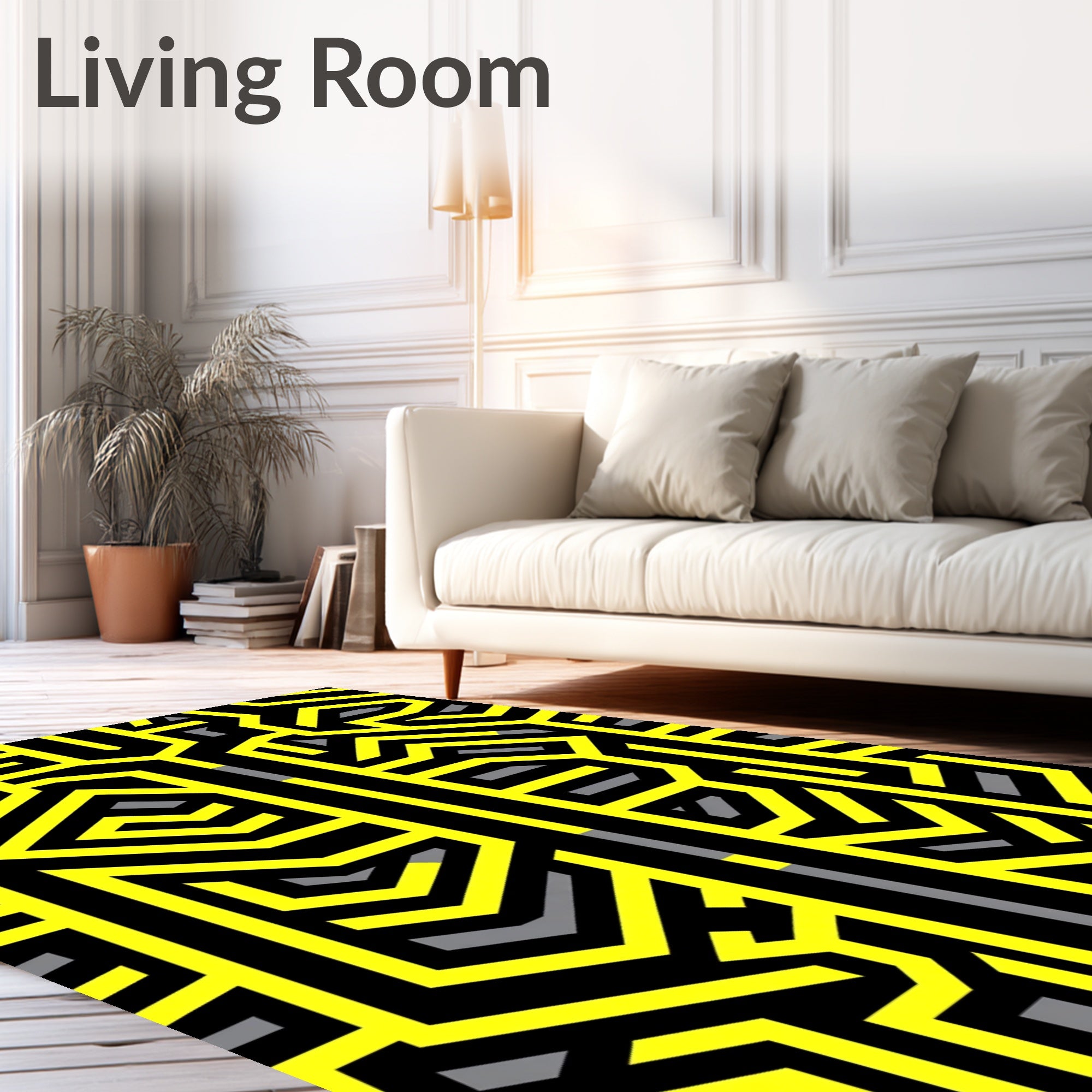 Bold Yellow Modern Geometric Design Rug