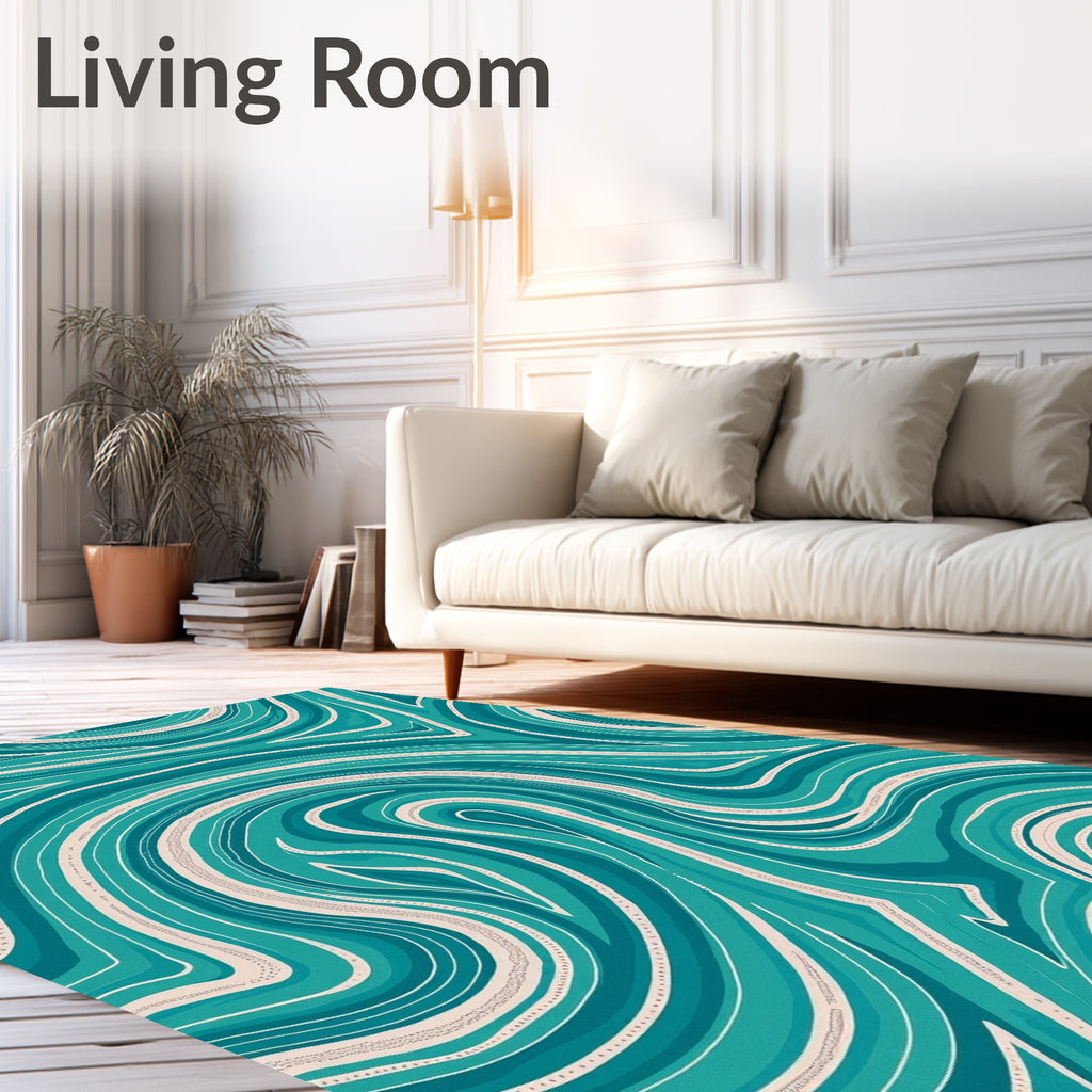 Teal Cream Swirl Pattern Rug