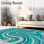 Teal Cream Swirl Pattern Rug