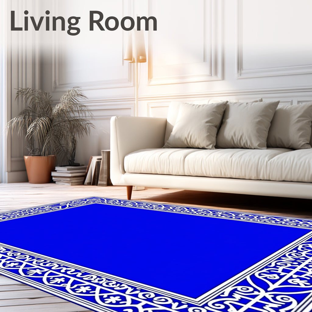 Royal Blue White Intricate Border Rug