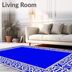 Royal Blue White Intricate Border Rug