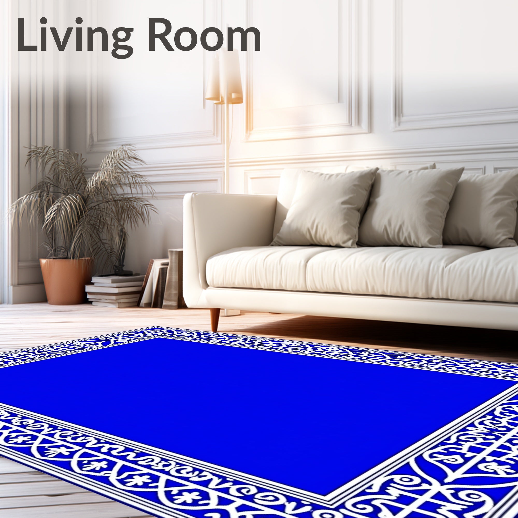 Royal Blue White Intricate Border Rug