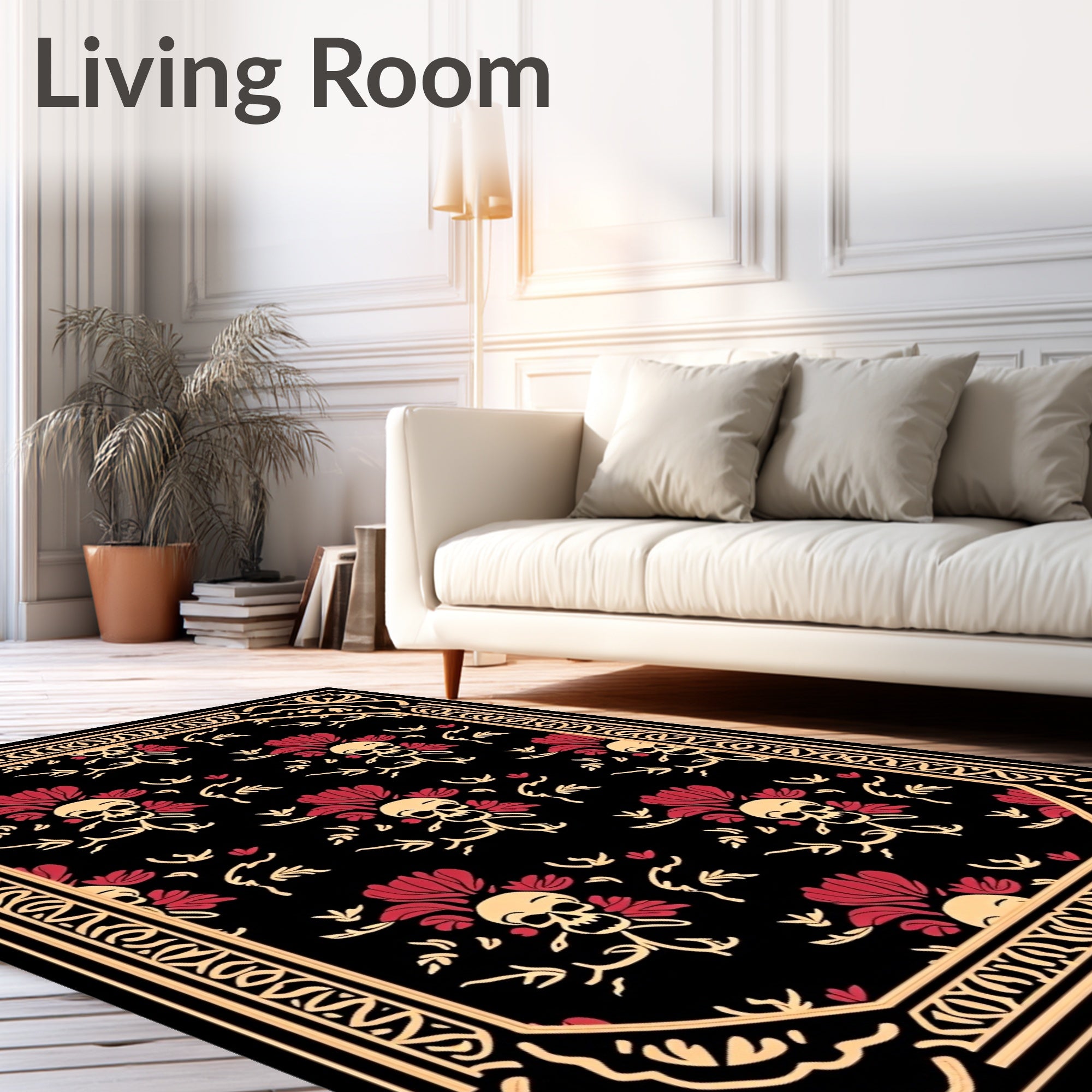 Macabre Skull Floral Patterned Rug