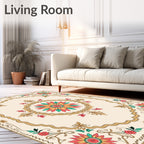Ornate Floral Medallion Border Design Rug