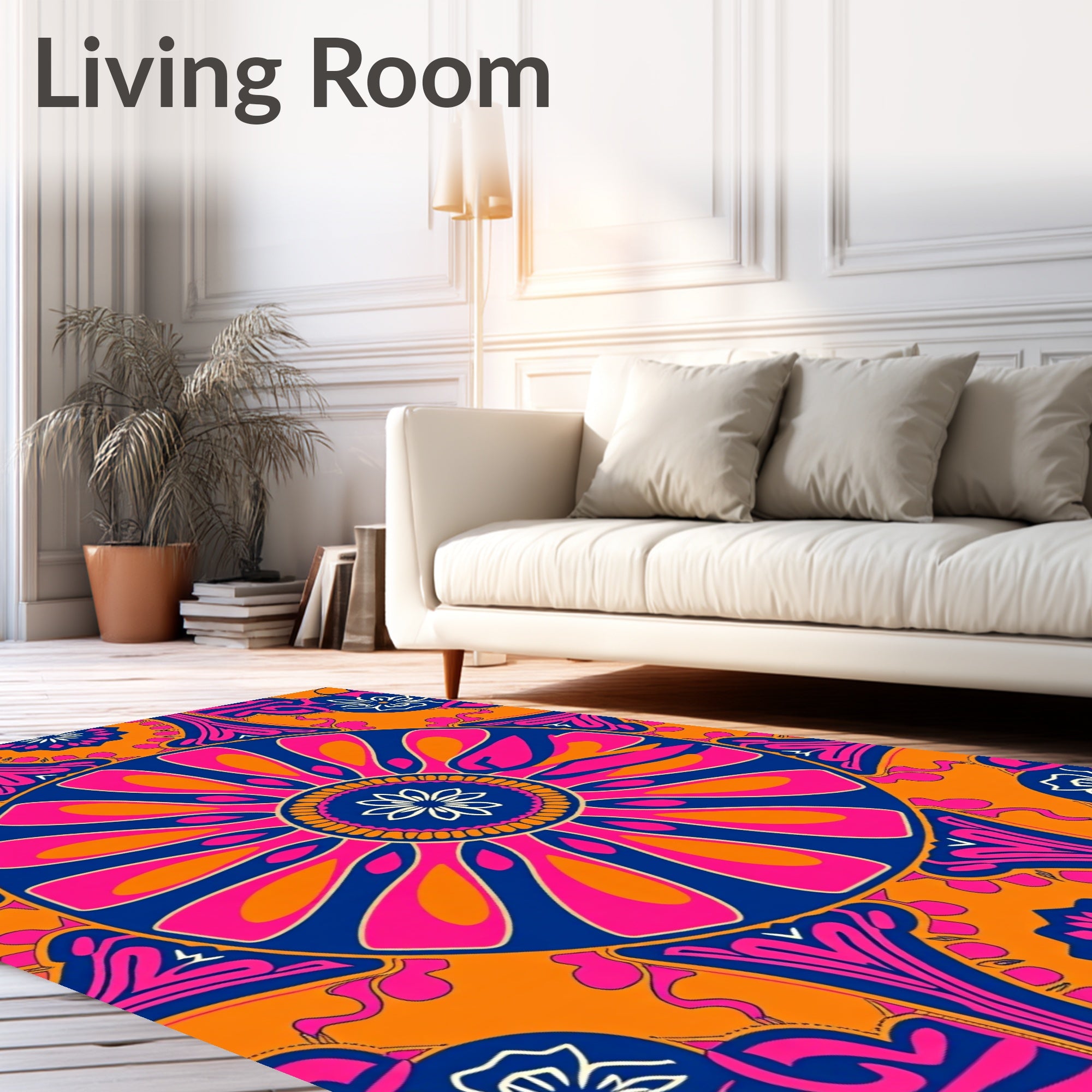Vibrant Flower Mandala Pattern Design Rug