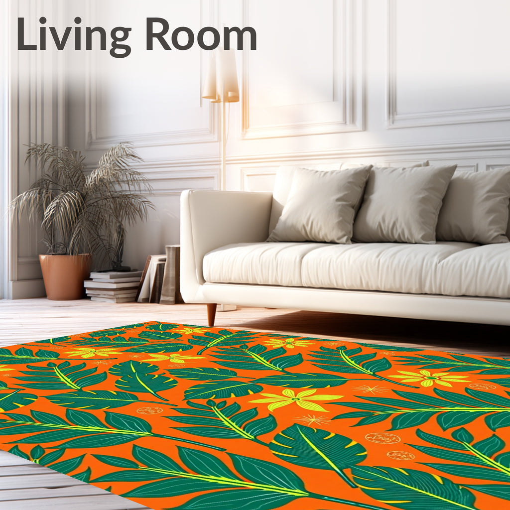 Tropical Leaf And Flower Pattern Rug