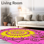 Bright Pink Yellow Sun Mandala Rug