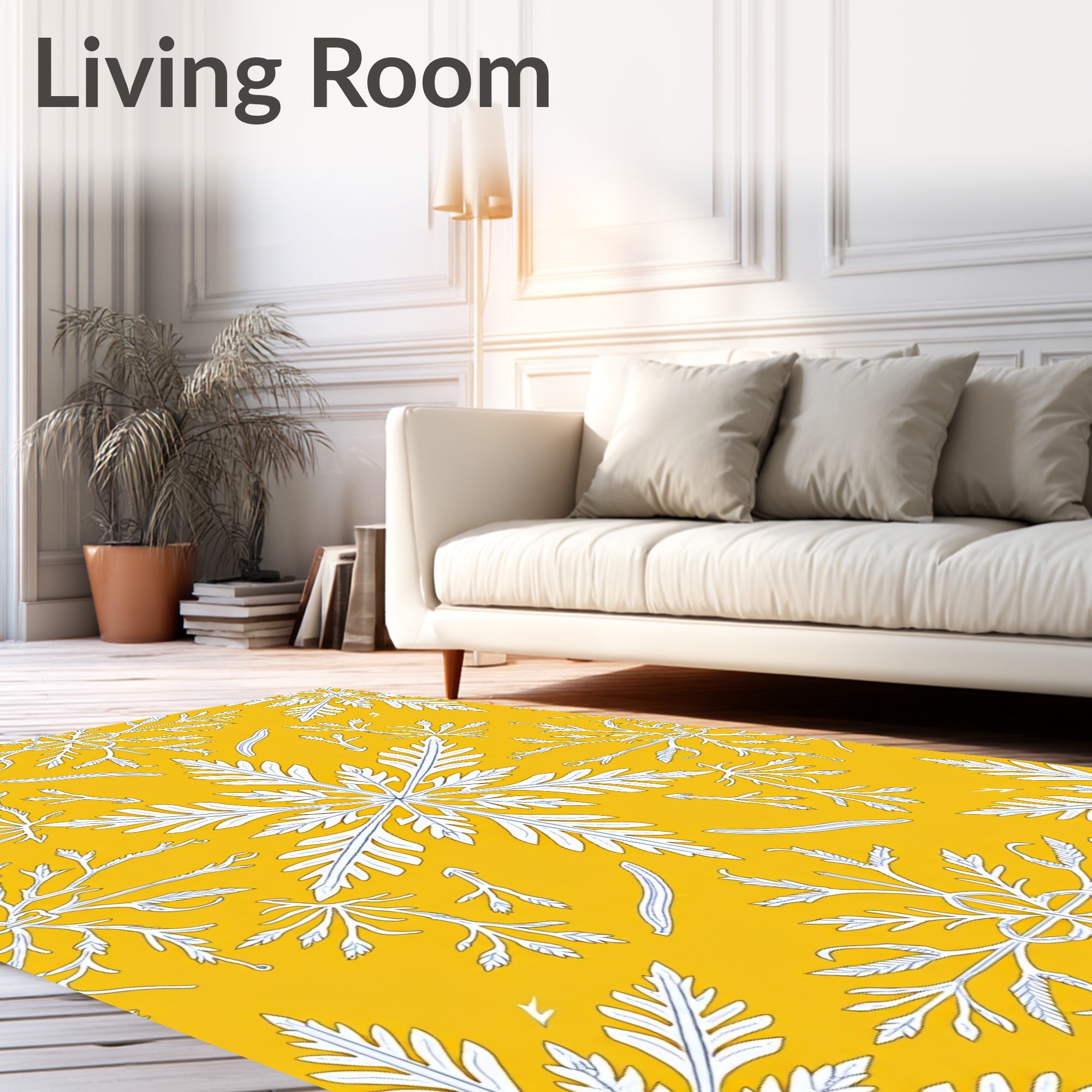 Yellow Floral Starburst Pattern Rug