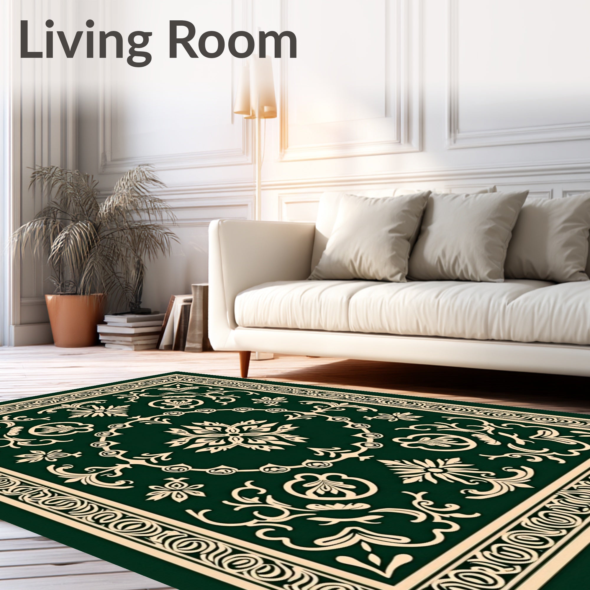 Elegant Floral Bordered Traditional Pattern Rug