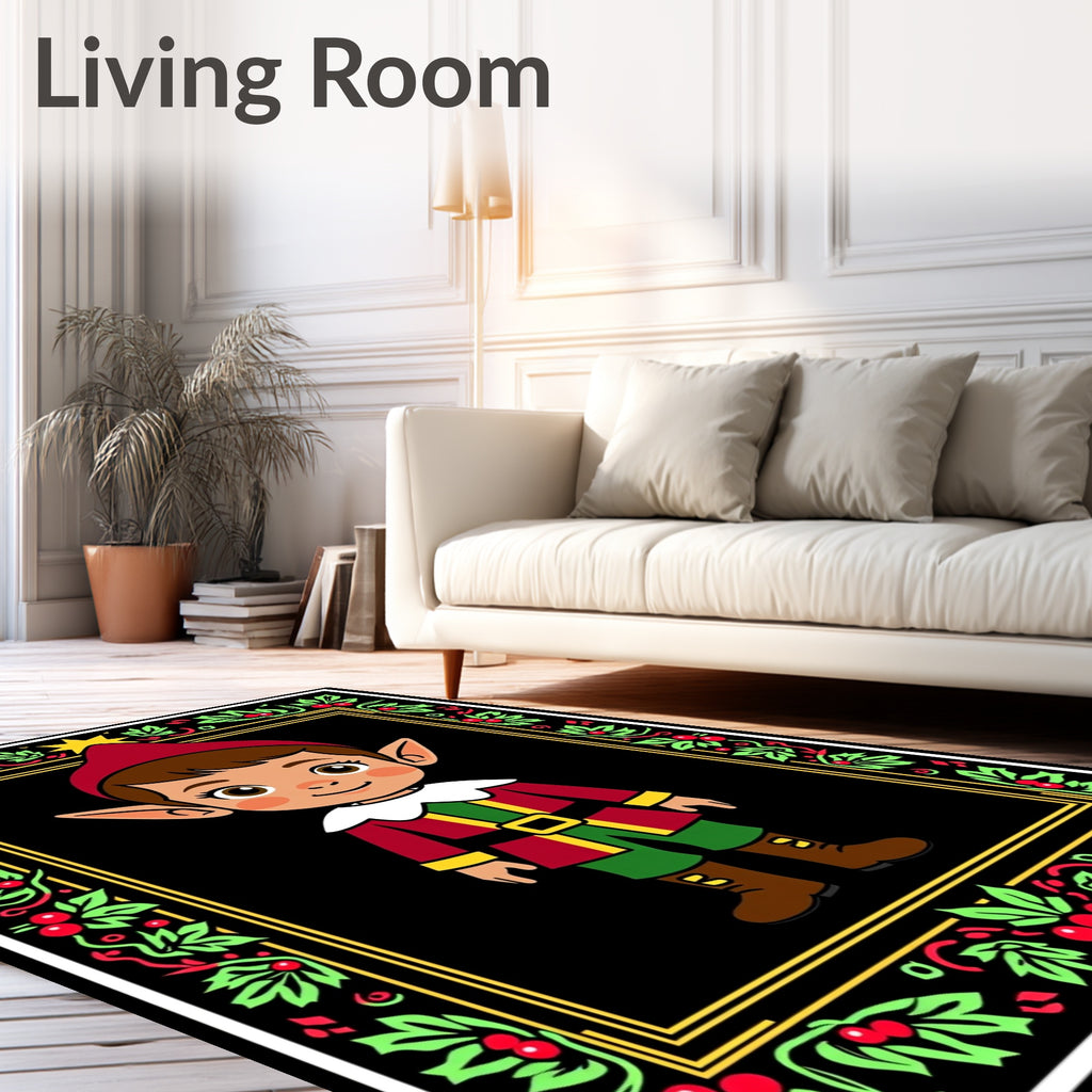 Festive Elf Holly Christmas Border Rug