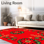 Red Poinsettia Holly Christmas Frame Rug