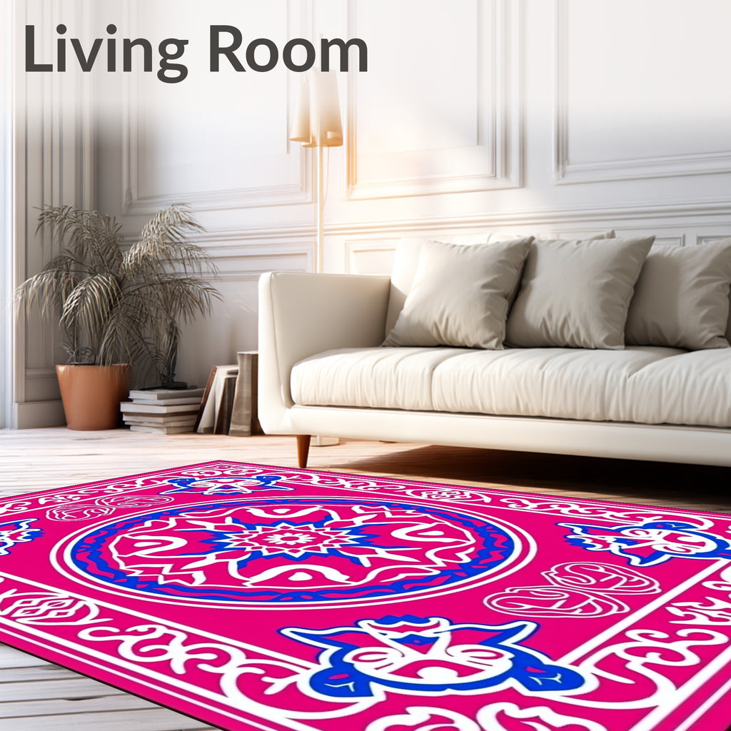 Vibrant Pink Blue Floral Medallion Rug