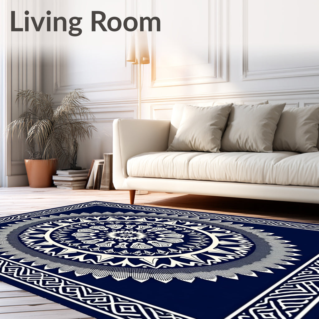 Naval And Cream Mandala Pattern Rug