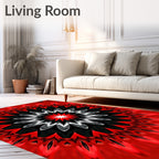 Radial Red Black White Abstract Pattern Rug