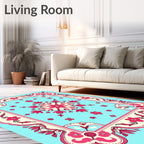 Vibrant Floral Scroll Border Rug