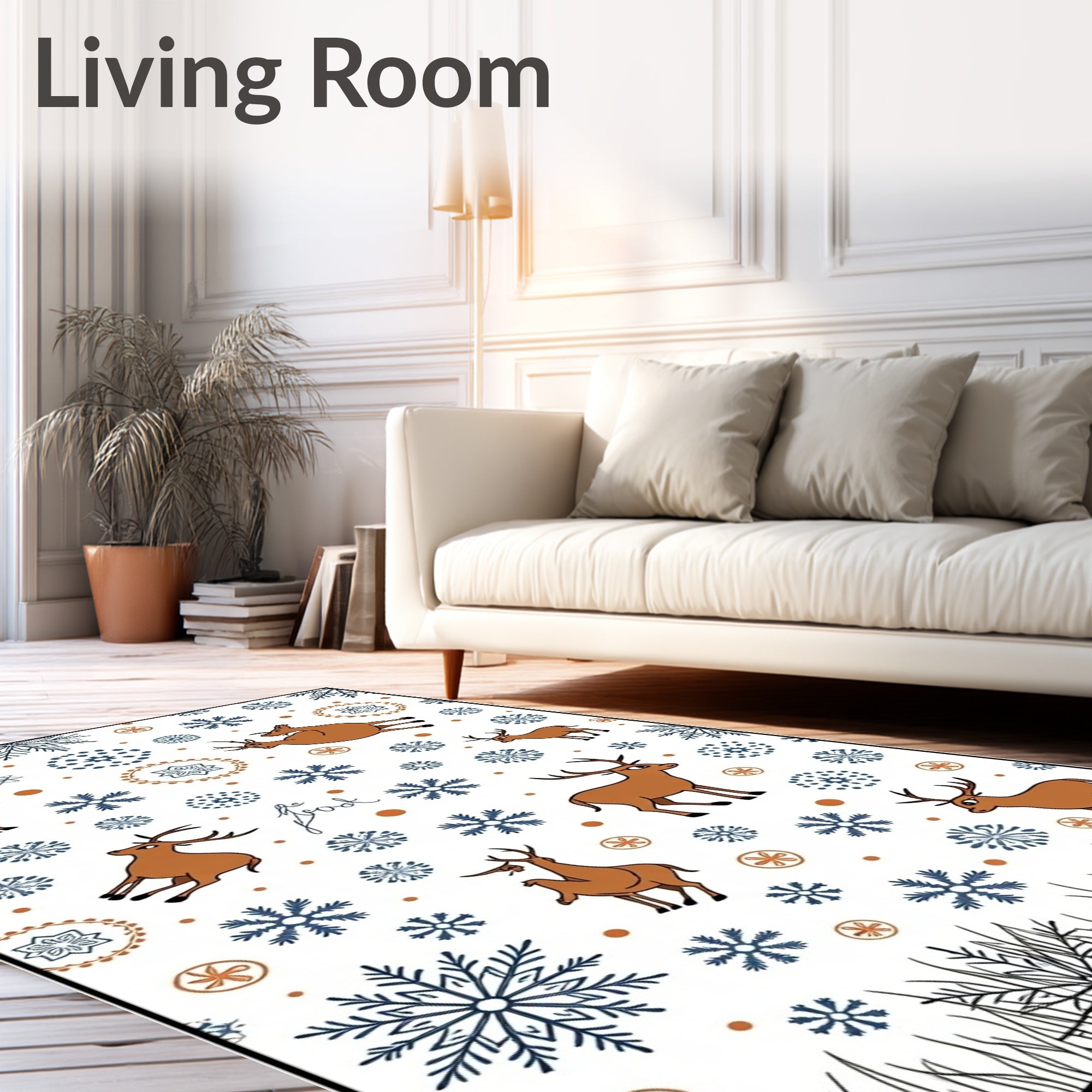 Whimsical Brown Deer Snowflake Cascade Rug