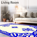 Ornate Blue Scrollwork Ivory Rug