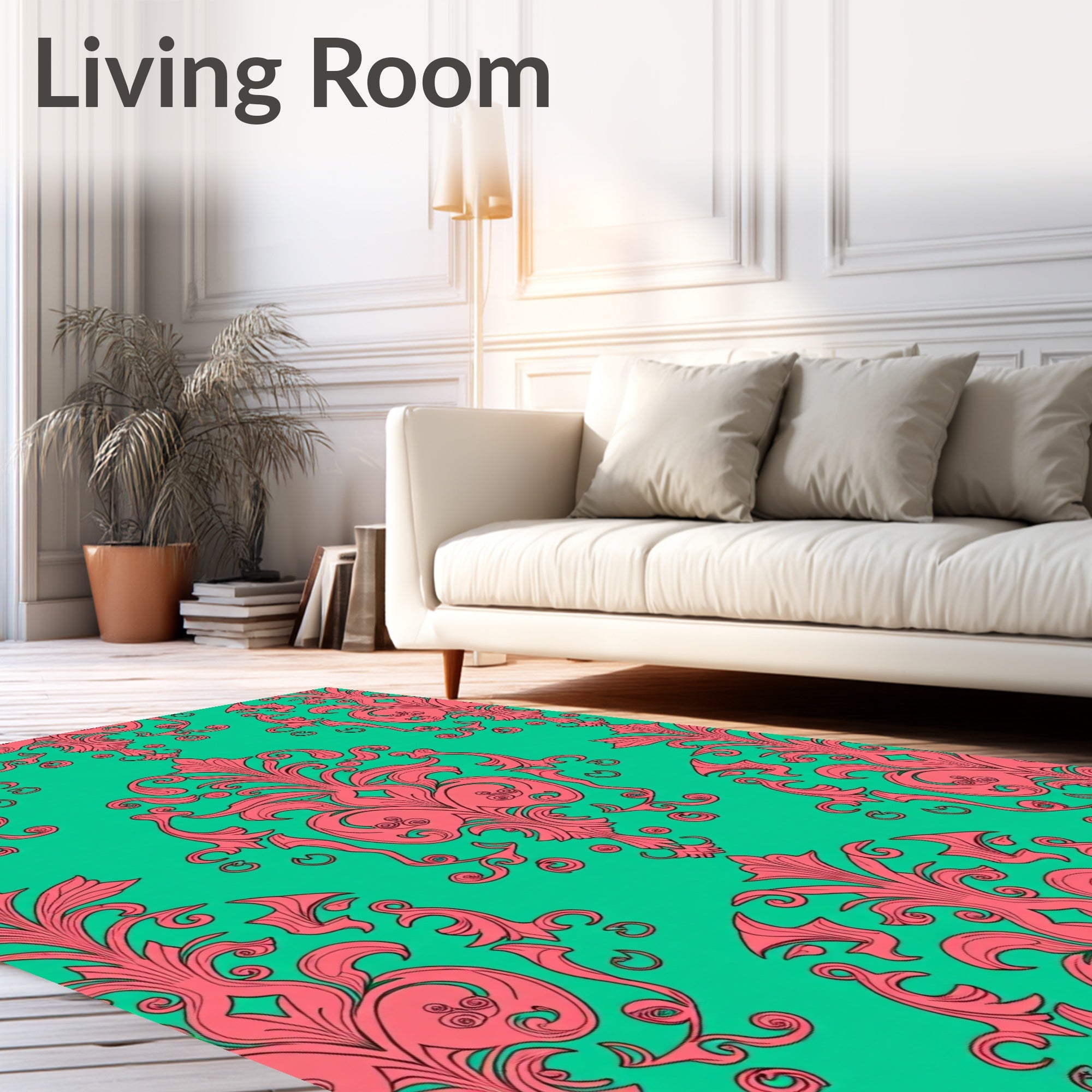 Coral Flourish Damask Pattern Rug