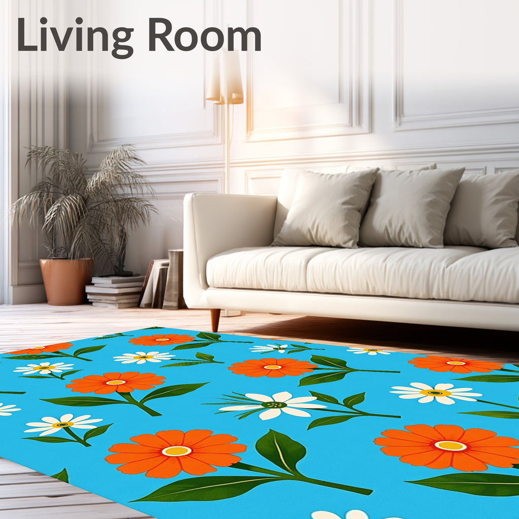 Orange White Flower Pattern Rug