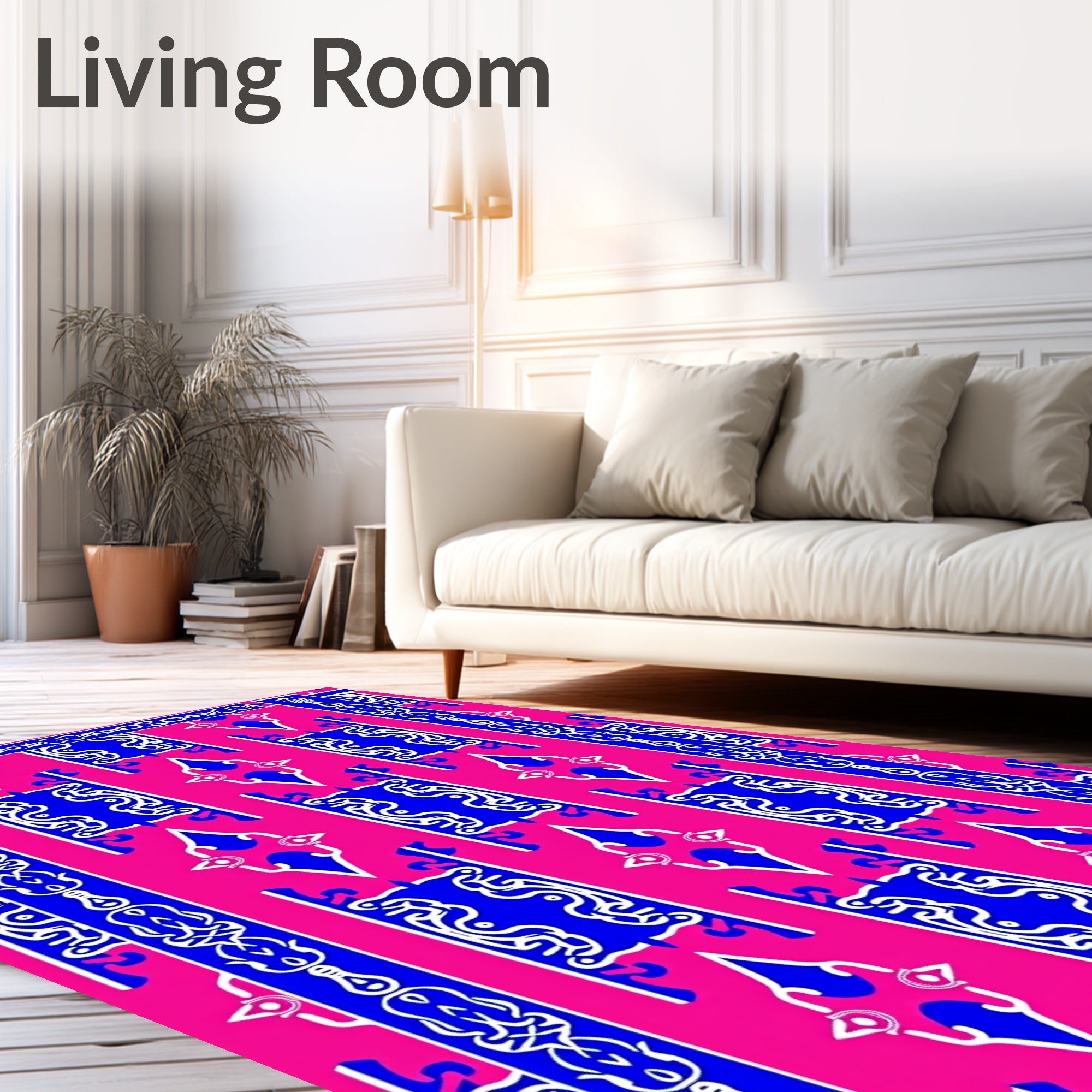 Bold Blue White Tribal Pattern Rug