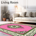 Pink Floral Geometric Medallion Rug