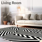 Black White Maze Geometric Design Rug
