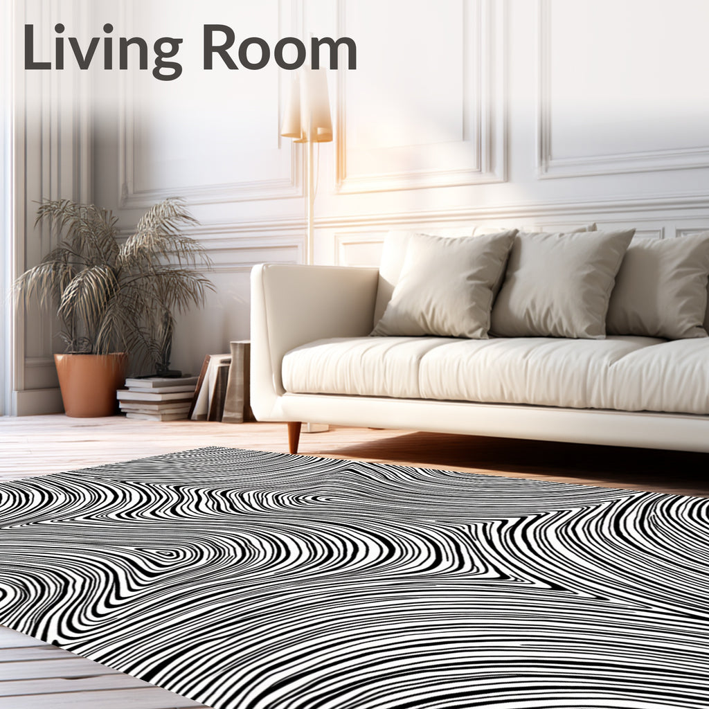 Black White Abstract Flow Design Rug