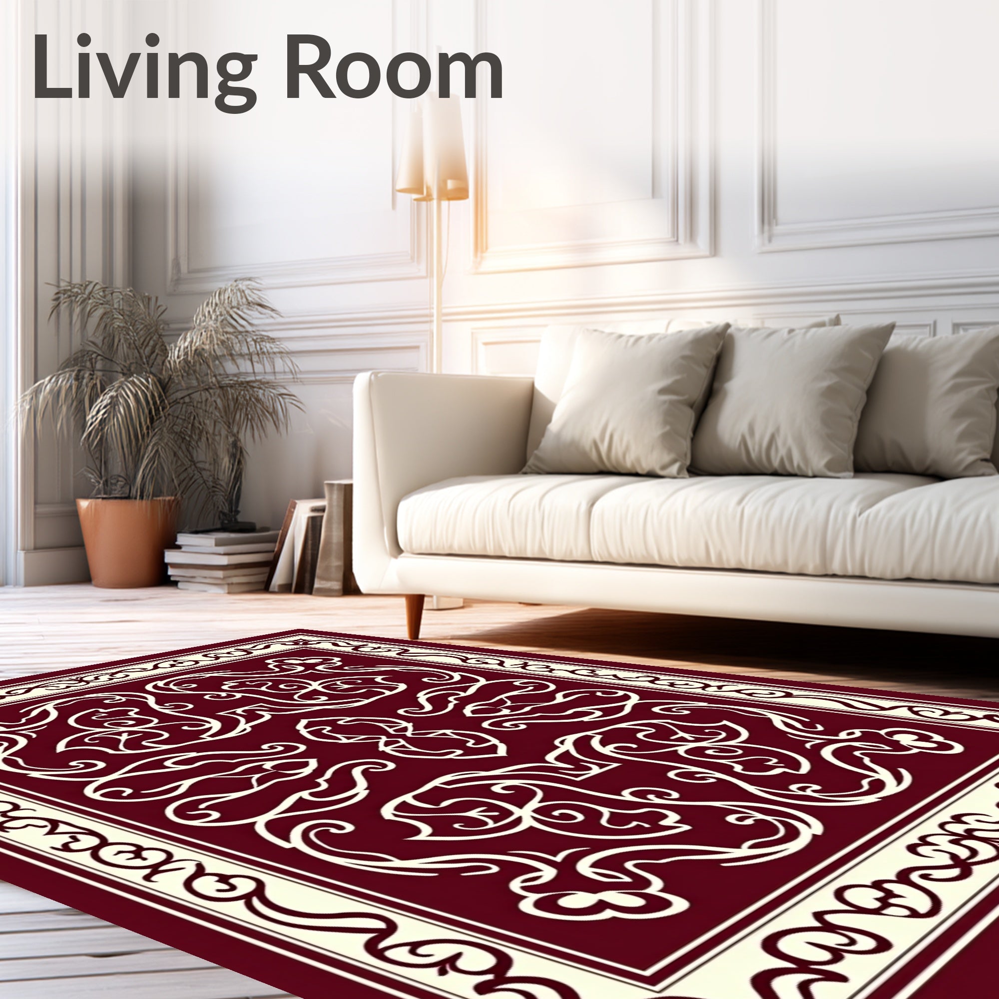 Rich Red Cream Filigree Pattern Rug