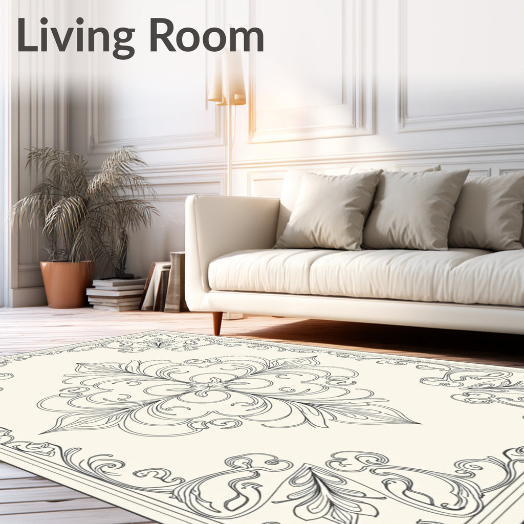 Ornate Floral Scrollwork Pattern Design Rug