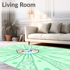 Cute Cat Face Green Swirls Rug